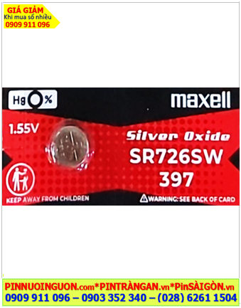 Maxell SR726SW _Pin 397; Pin đồng hồ 1.55v Silver Oxide Maxell SR726SW _Pin 397 /Xuất xứ NHẬT